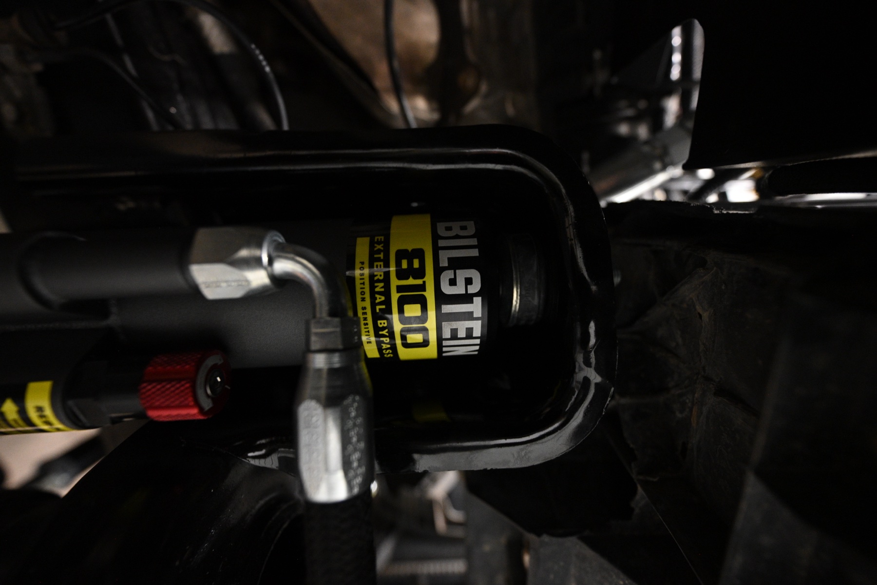 Bilstein 8100 external bypass shock installed in the wheel well
